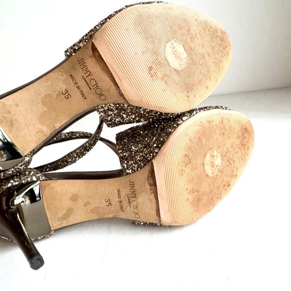 Jimmy Choo Bronze Glitter Emily Heels 35 - Picture 10 of 10